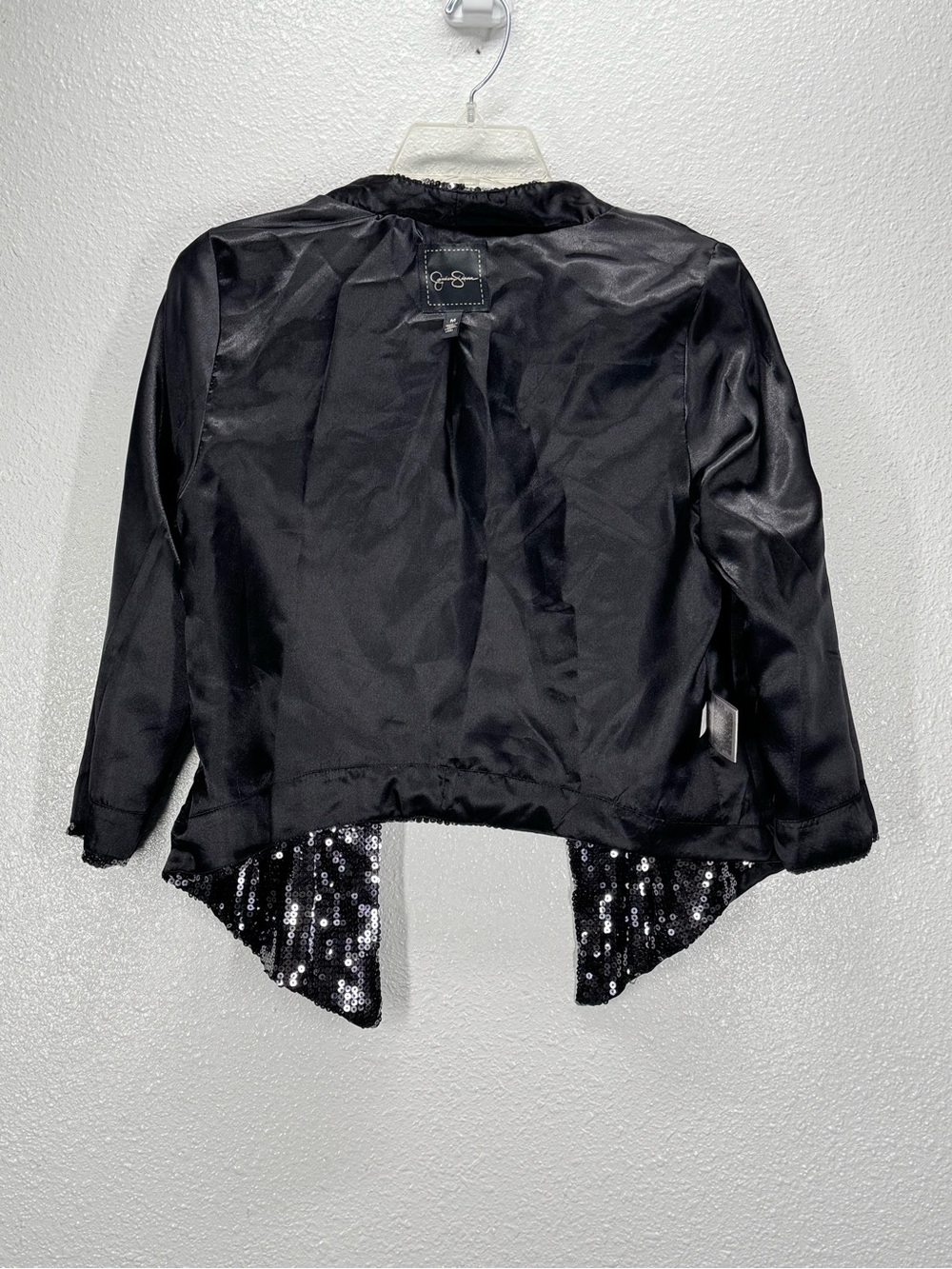 Jessica Simpson Black Sequins Lined Shrug Jacket Medium 3/4 Sleeve - Picture 7 of 8